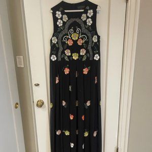Needle & Thread Black Embroidered Chiffon Maxi Dress